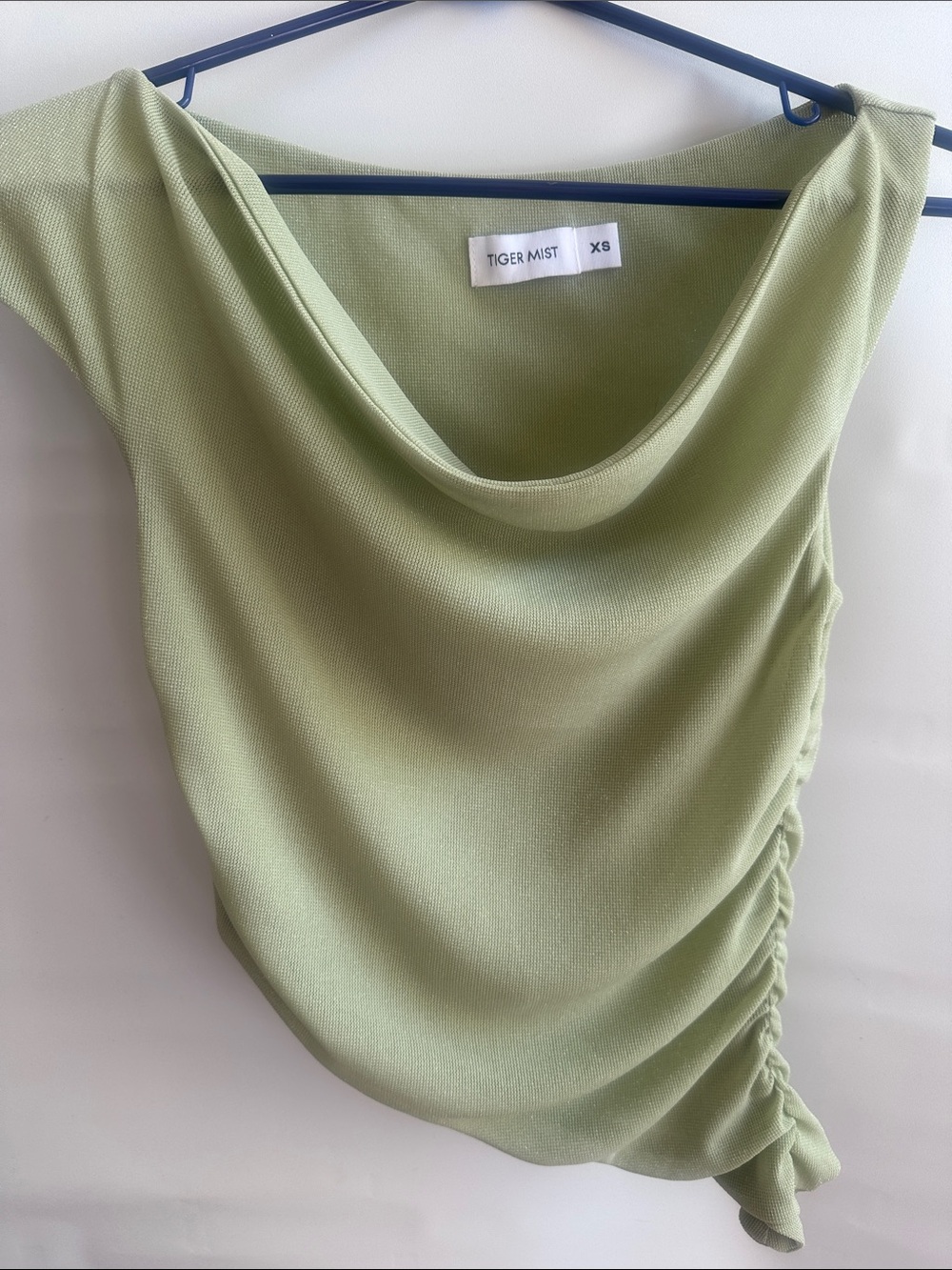 Tiger Mist Sage Green Cowl Neck Ruched Side Top